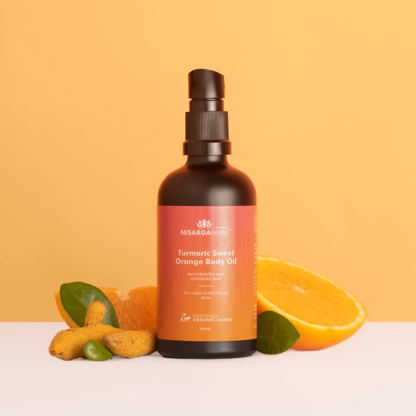 Nisarga Herbs Turmeric Sweet Orange Body Oil - Rejuvenative, non-sticky formula to help skin look its best