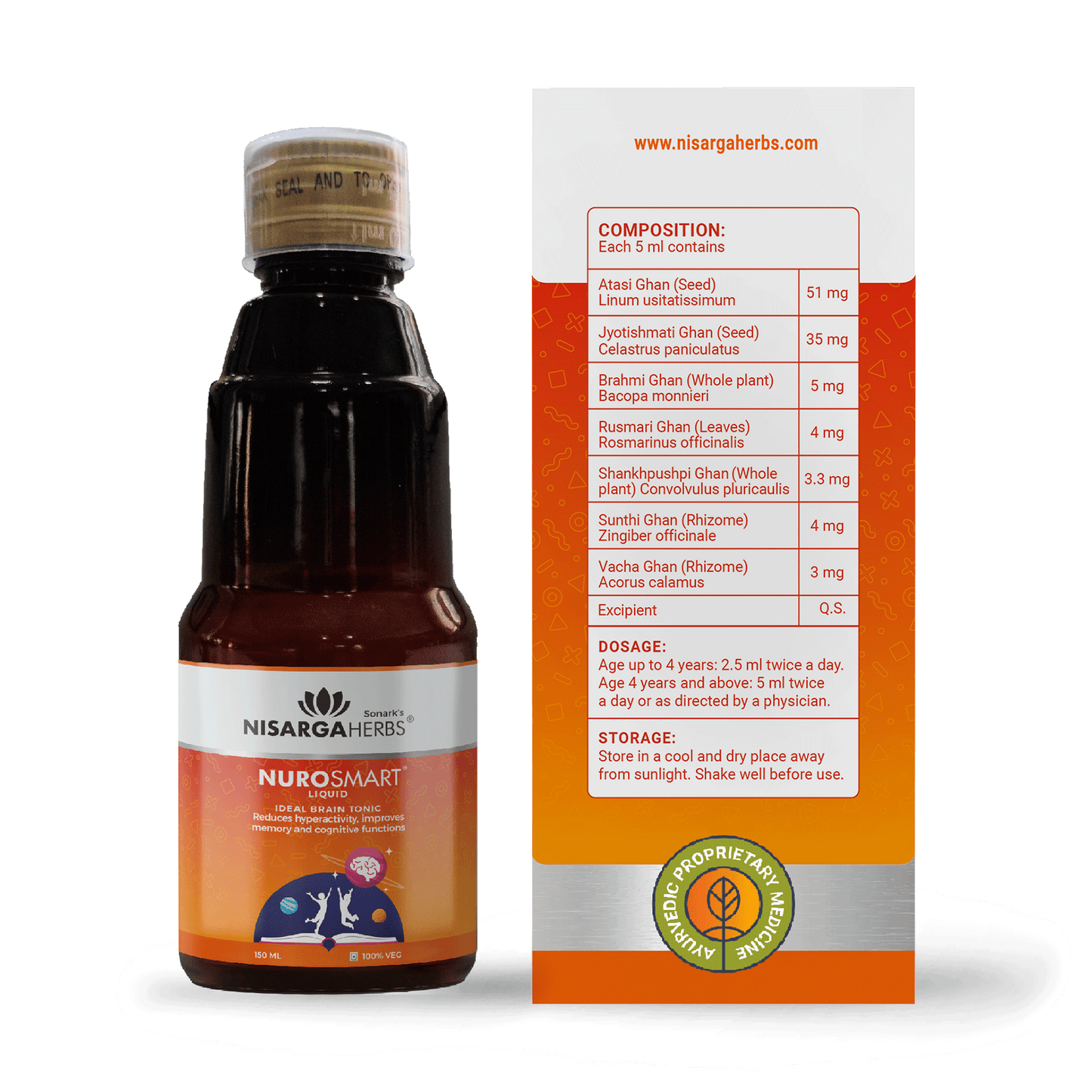 Nurosmart Syrup - Ayurvedic brain tonic to reduce hyperactivity and improve concentration in kids