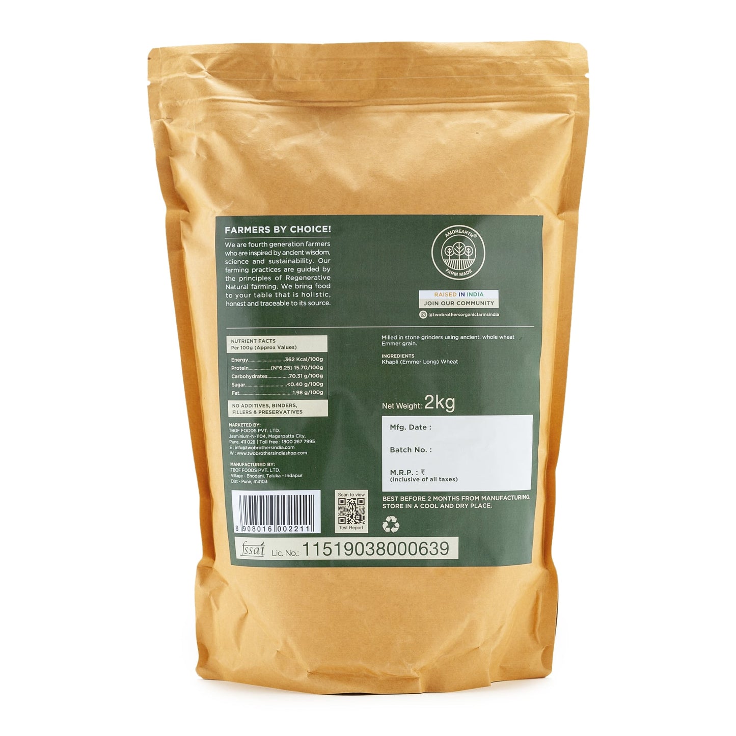 buy Two Brothers Khapli Wheat Flour (Emmer Long Wheat) online